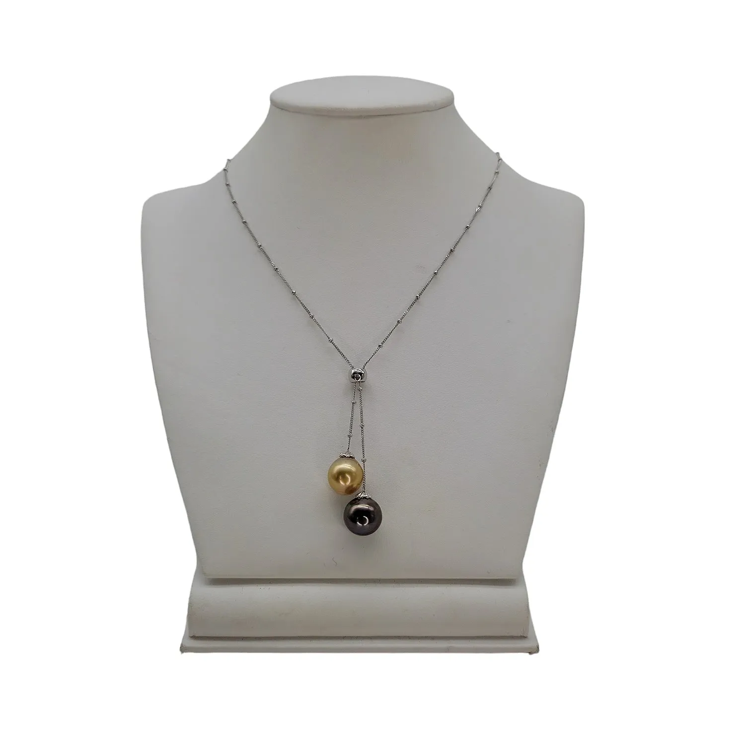 14K White Gold South Sea Pearl And Diamond Lariat Necklace