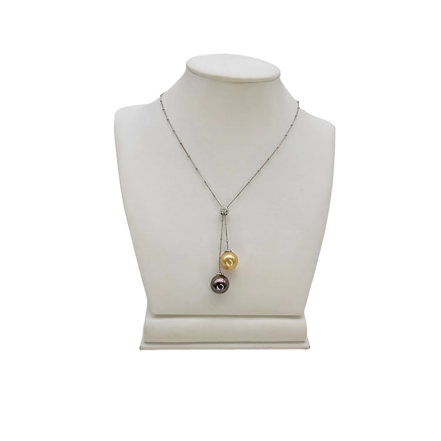 14K White Gold South Sea Pearl And Diamond Lariat Necklace