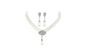 2 Piece Luxury Elegant Pearl Necklace Earrings Set