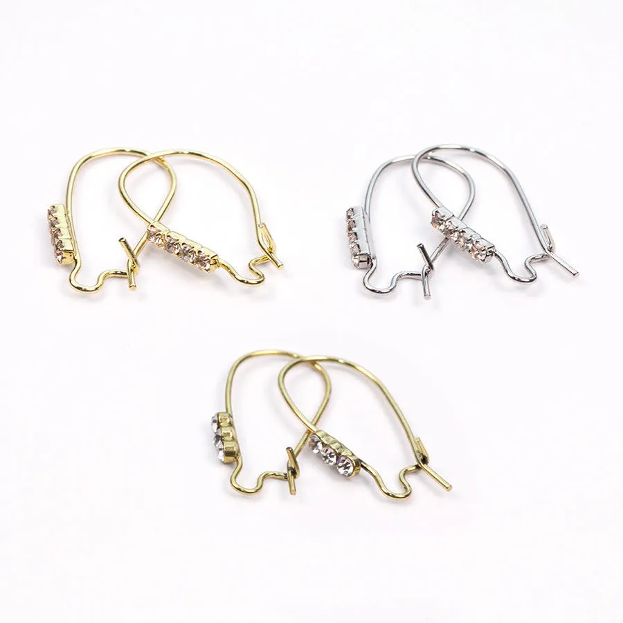 25mm Crystal Embellished Kidney Ear Wires - Gold Plated Brass from the Glam Collection (1 Pair)
