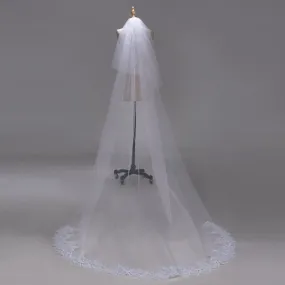 3M Lace Edge Chapel Long  with Comb Wedding Veils | Bridelily