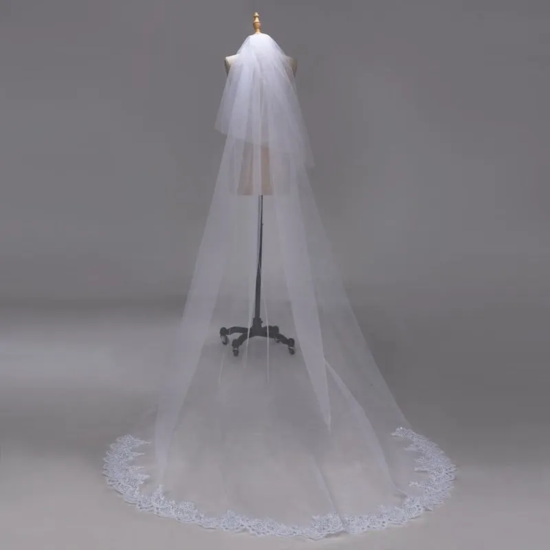 3M Lace Edge Chapel Long  with Comb Wedding Veils | Bridelily