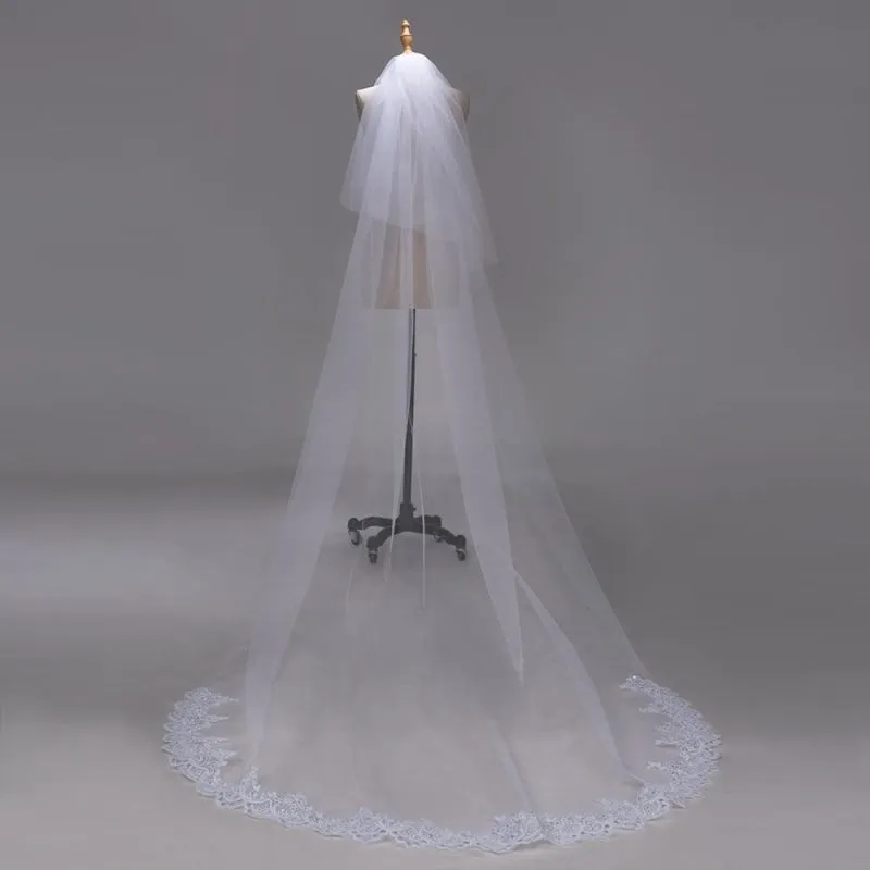 3M Lace Edge Chapel Long  with Comb Wedding Veils | Bridelily
