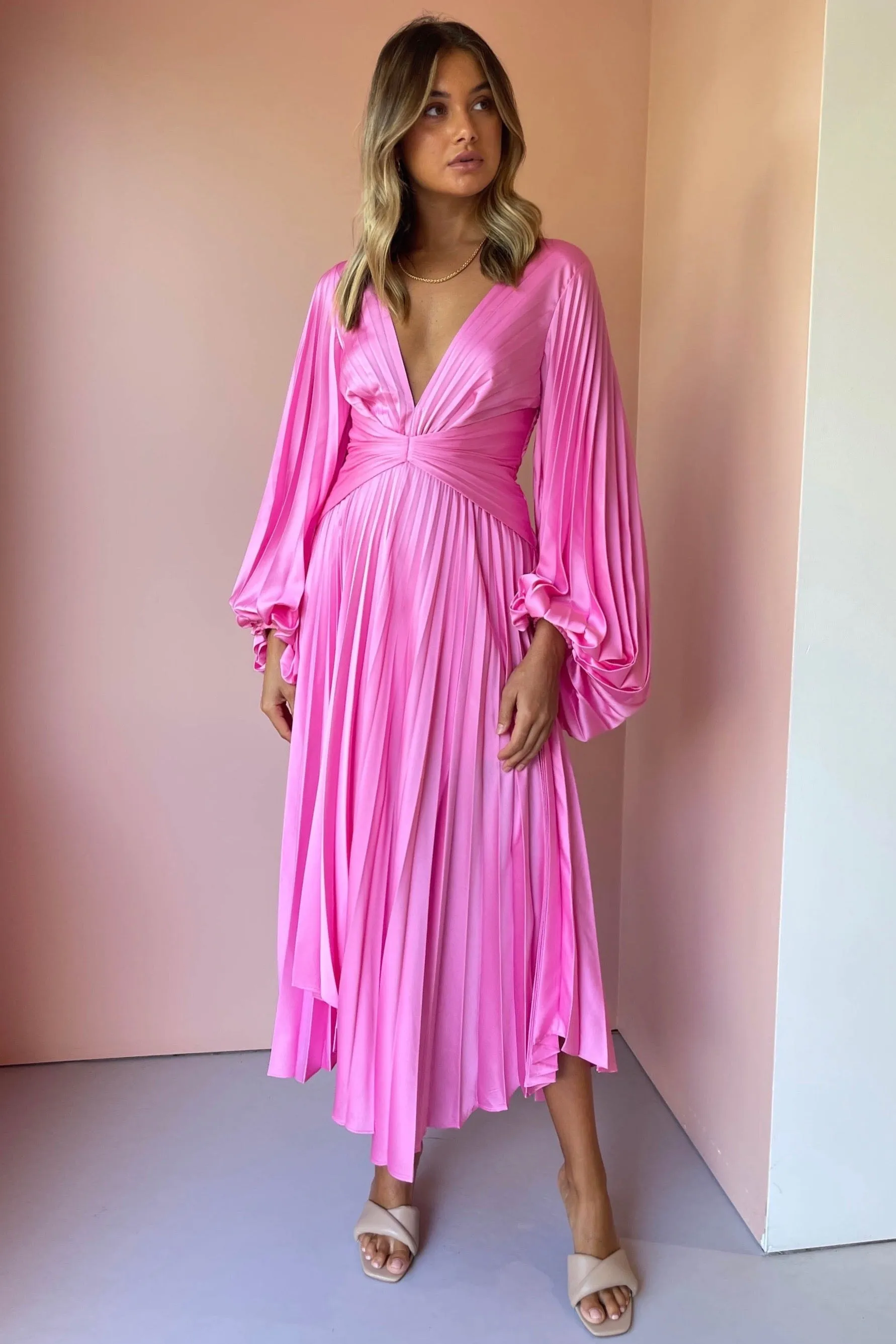 Acler Palms Pleat Dress - Confetti Pink