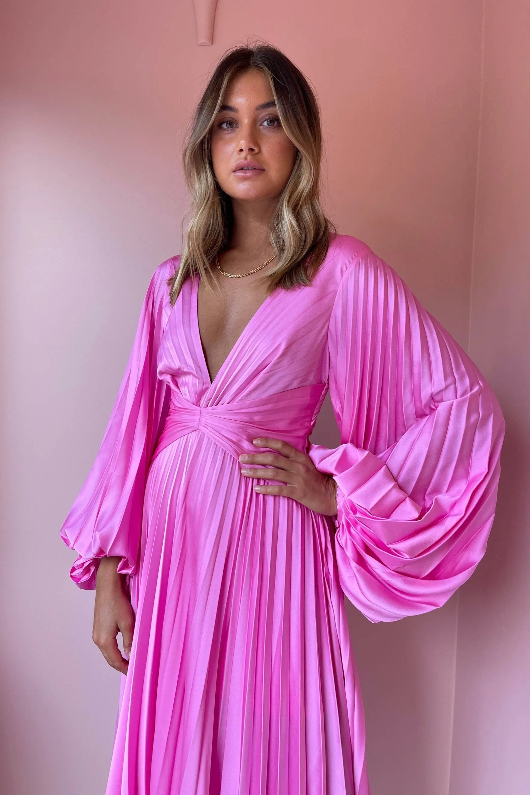 Acler Palms Pleat Dress - Confetti Pink