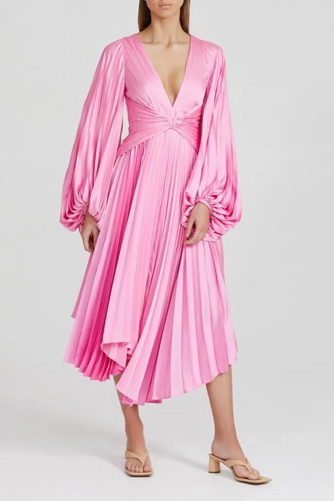 Acler Palms Pleat Dress - Confetti Pink