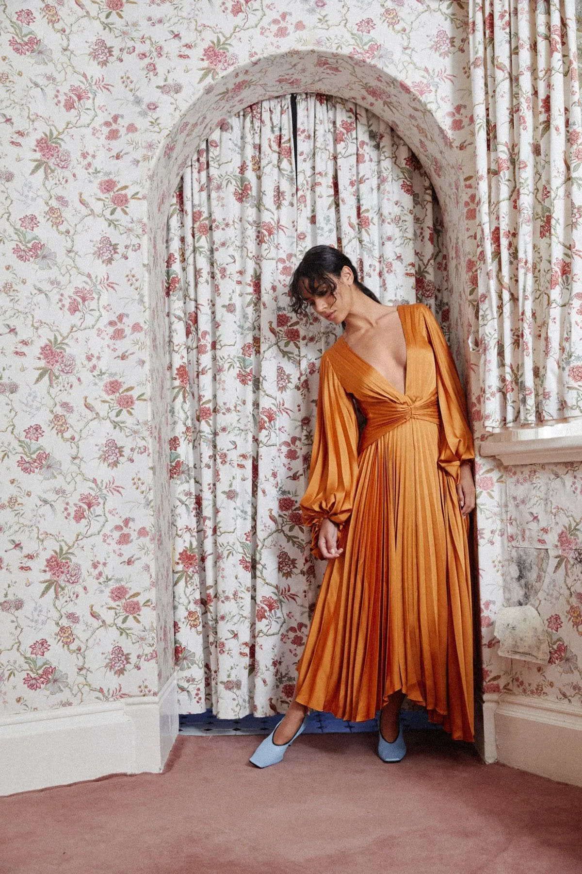 Acler Palms Pleat Dress - Turmeric