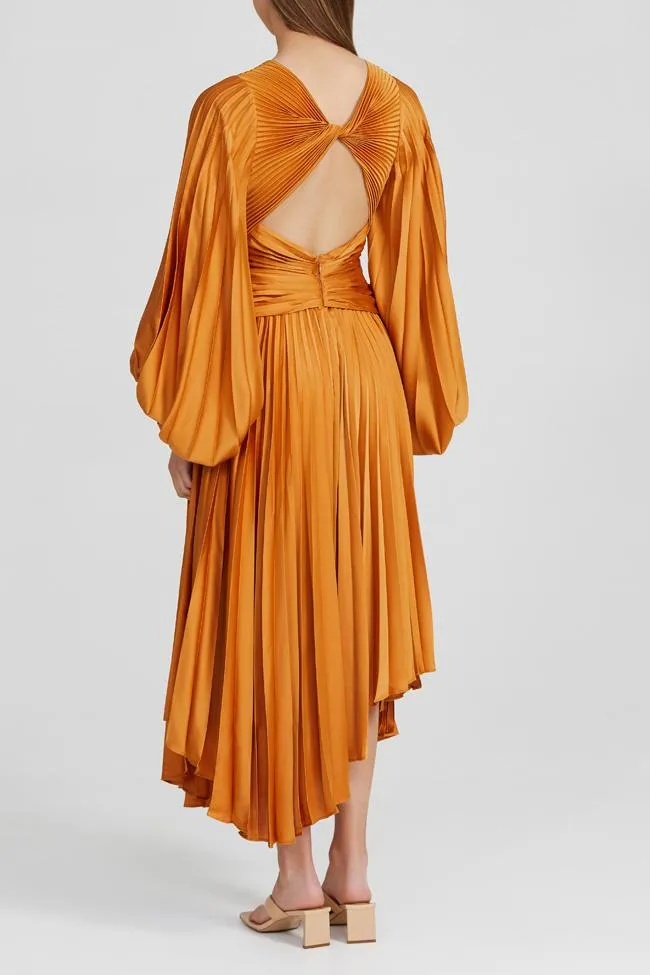 Acler Palms Pleat Dress - Turmeric