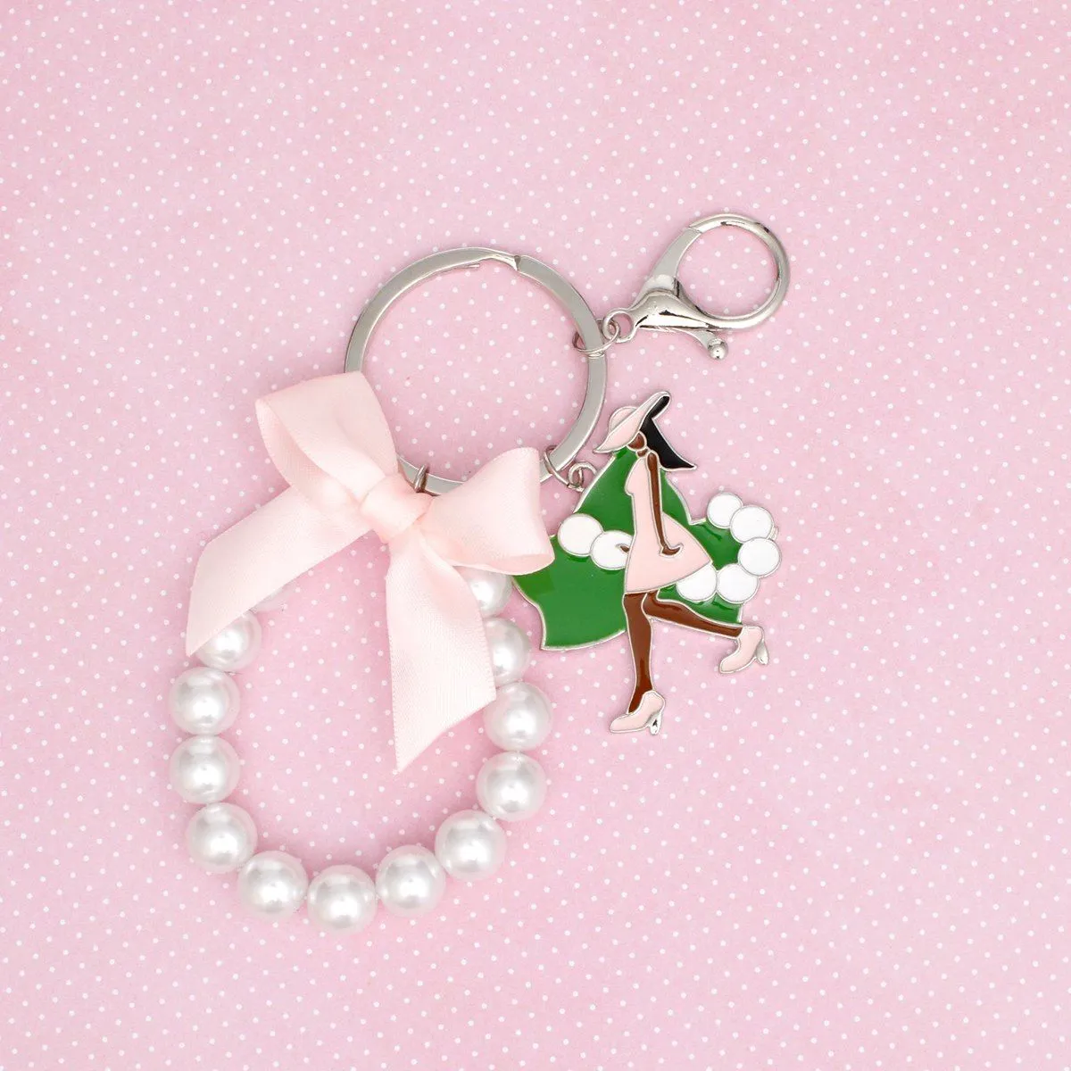 AKA Sorority Pink Lady Green Ivy Pearl Keychain