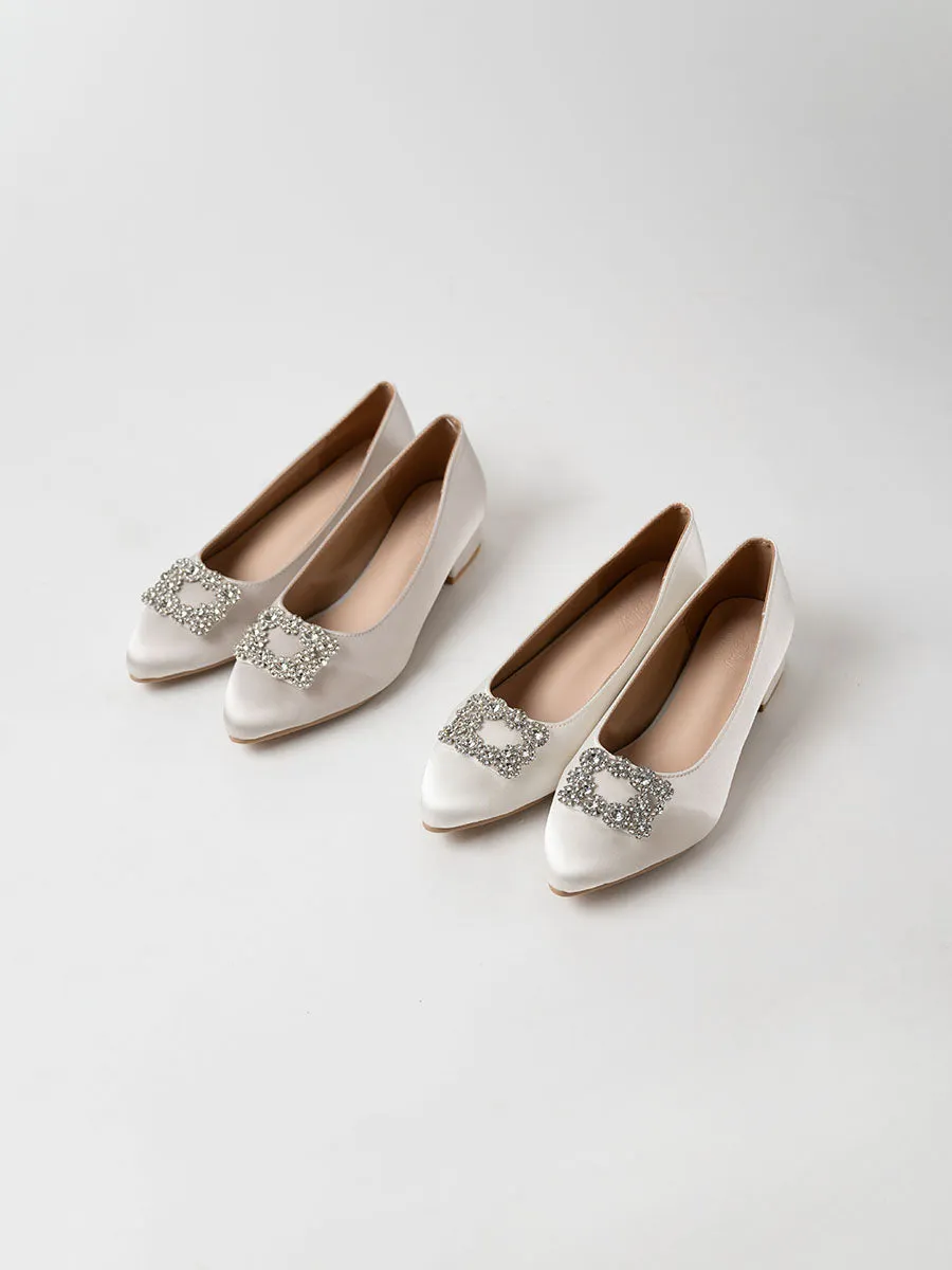 Alyssa Rhinestone Satin Low Heels