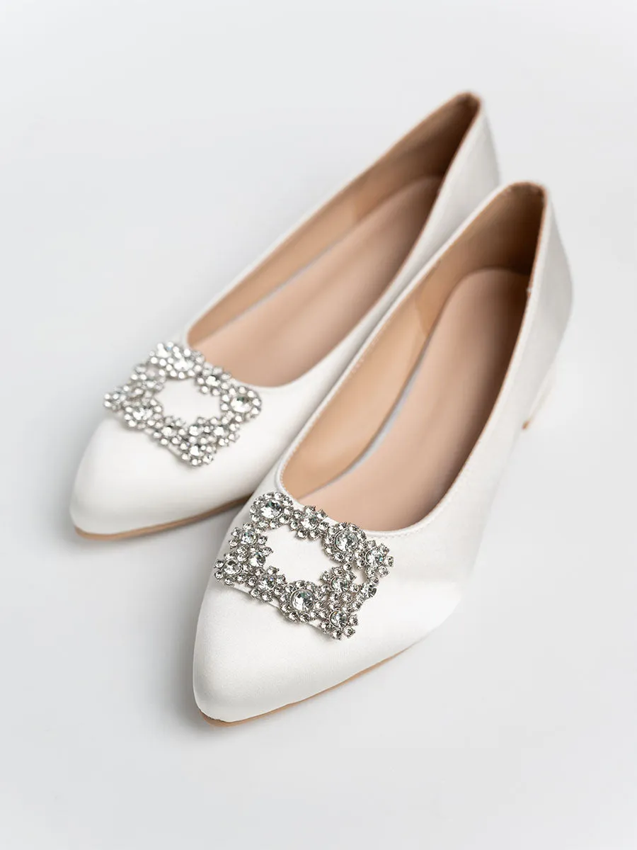 Alyssa Rhinestone Satin Low Heels