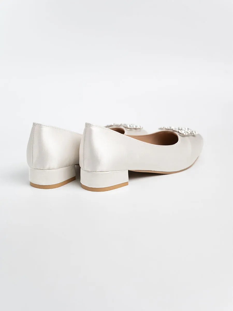 Alyssa Rhinestone Satin Low Heels