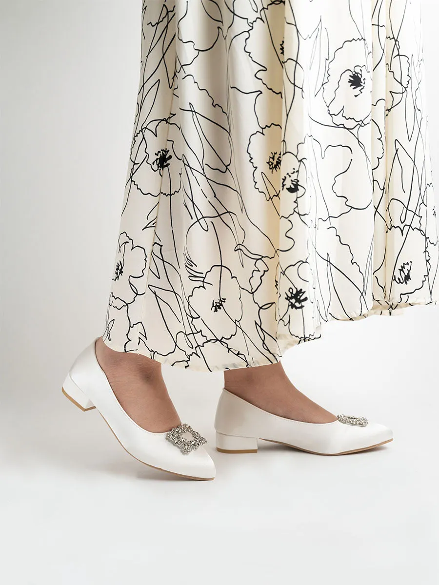 Alyssa Rhinestone Satin Low Heels