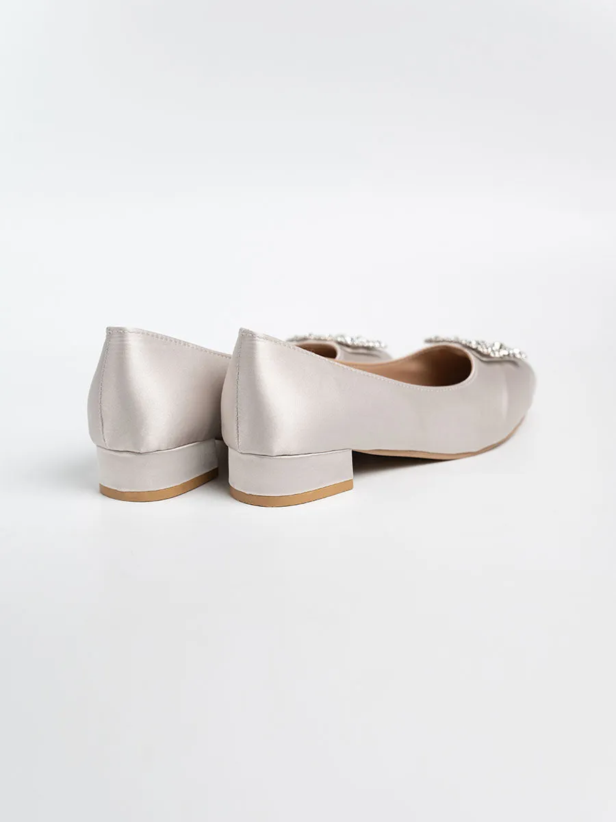 Alyssa Rhinestone Satin Low Heels