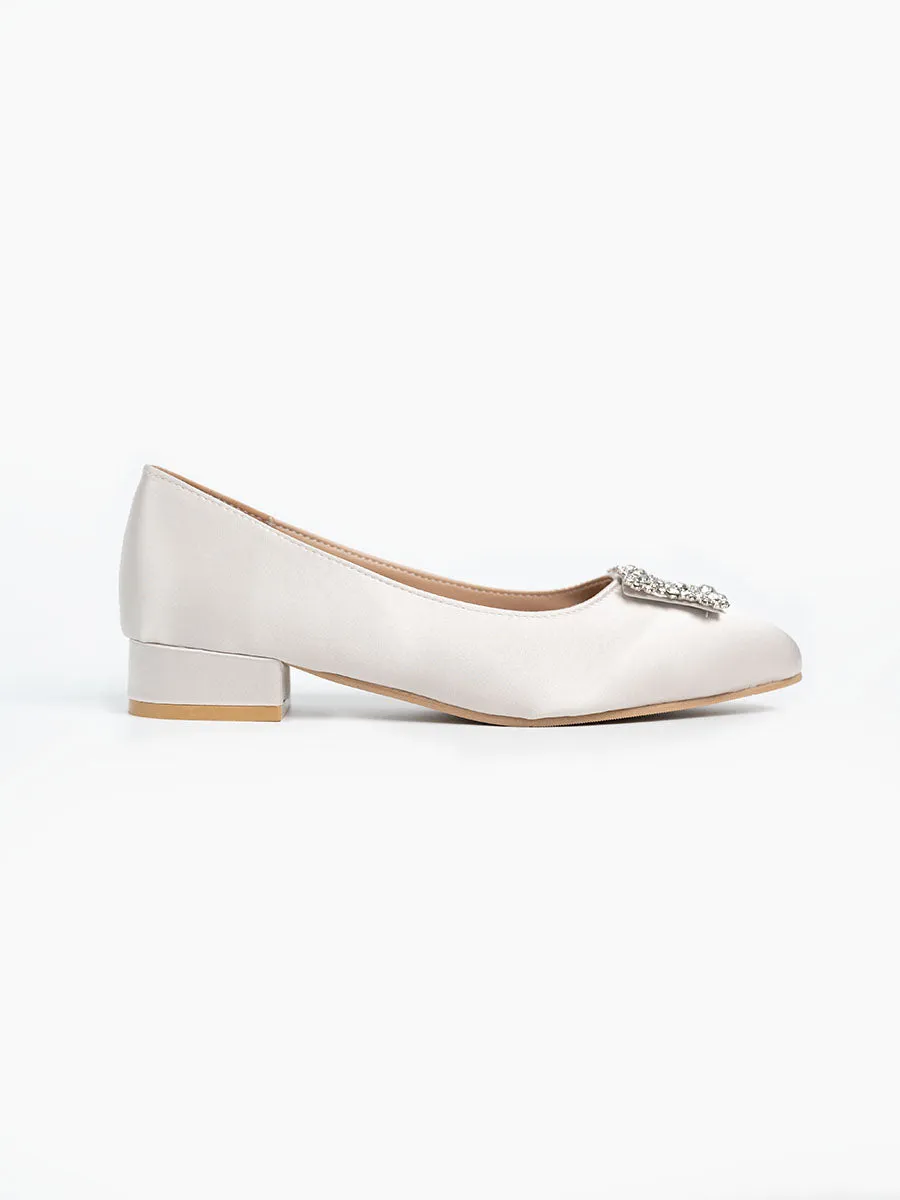 Alyssa Rhinestone Satin Low Heels