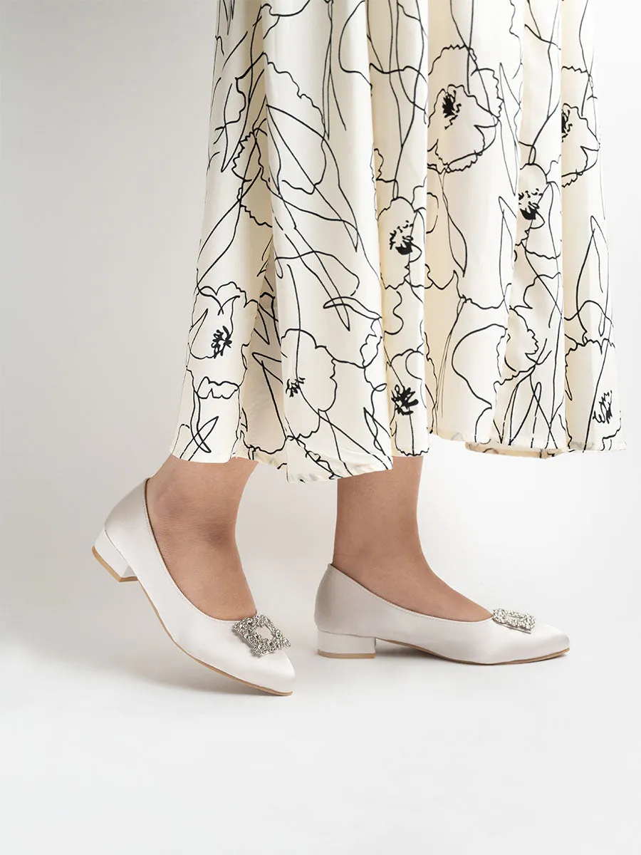 Alyssa Rhinestone Satin Low Heels