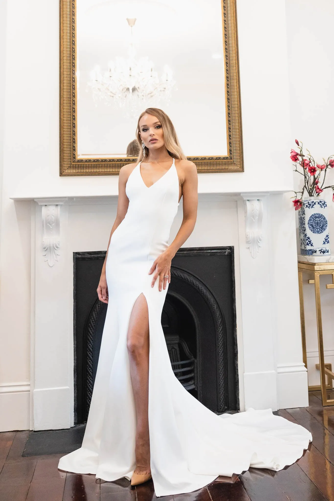 Amora Crepe Gown with Split - Ivory (XS - Clearance Sale)