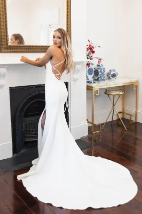 Amora Crepe Gown with Split - Ivory (XS - Clearance Sale)