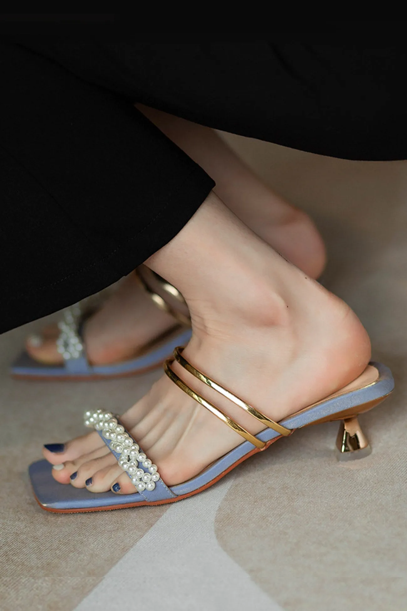 Amozae-Gentle Pearl Mid-heel Sandals