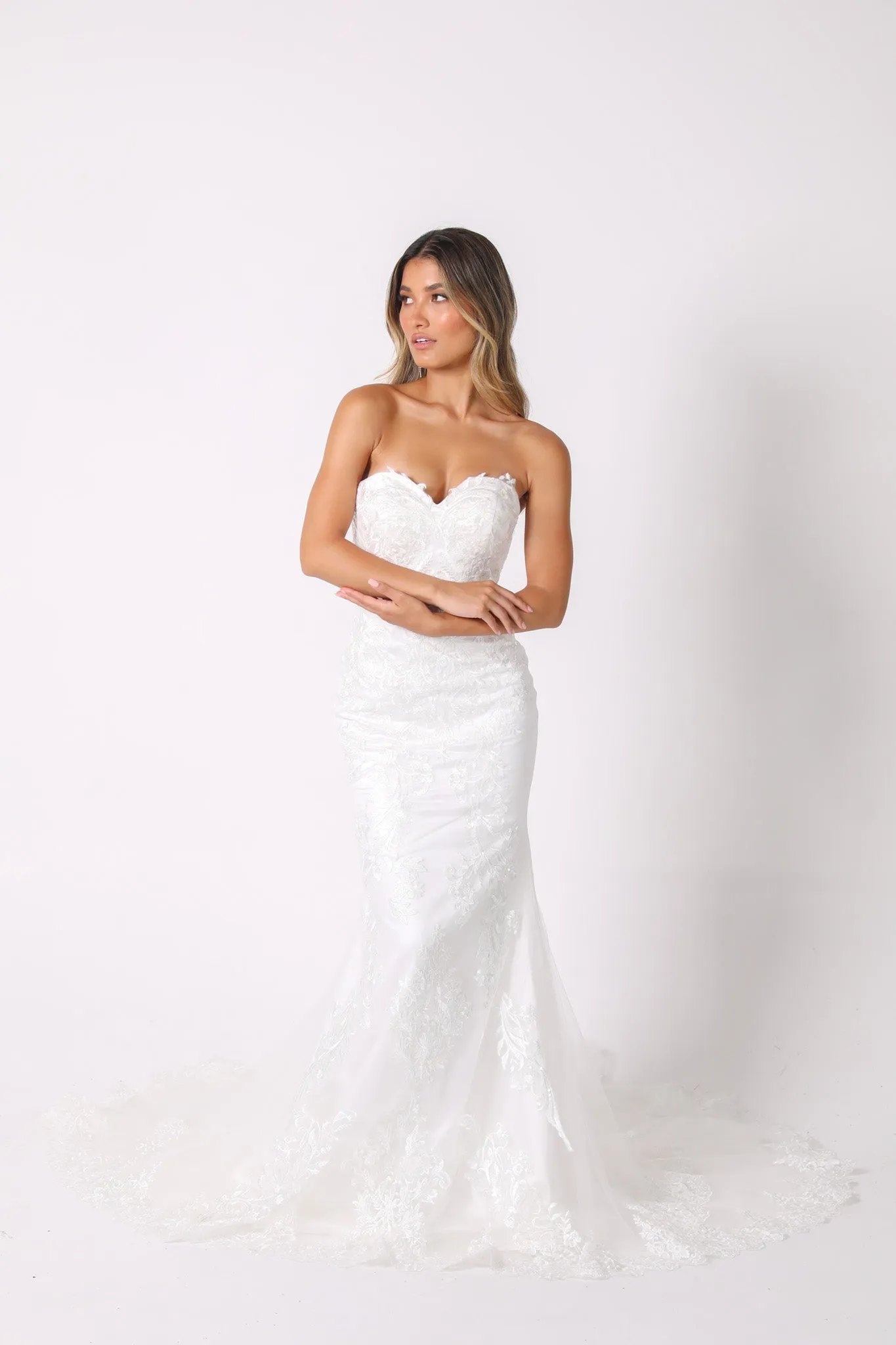 Ariyah Strapless Lace Wedding Gown - Ivory