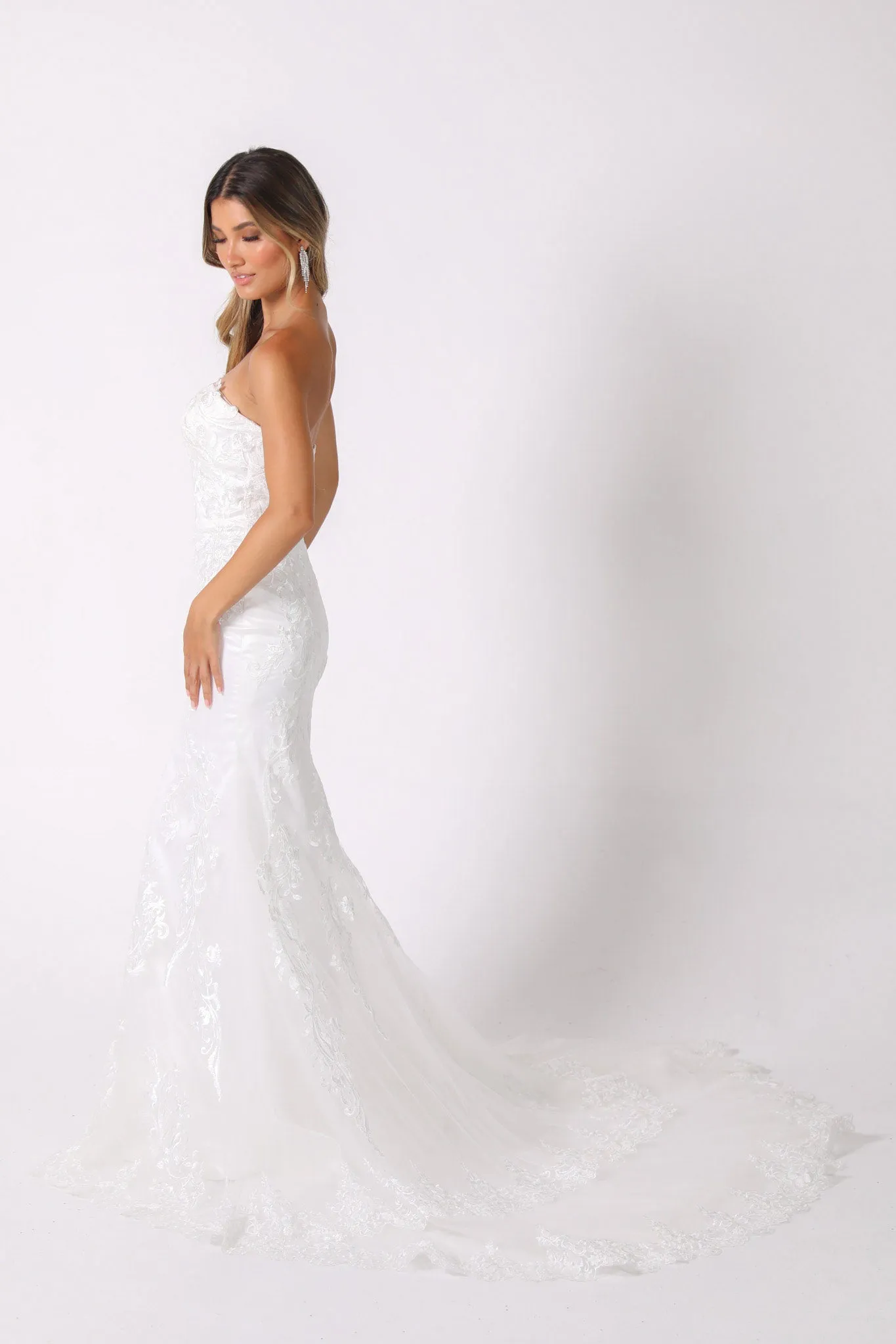 Ariyah Strapless Lace Wedding Gown - Ivory