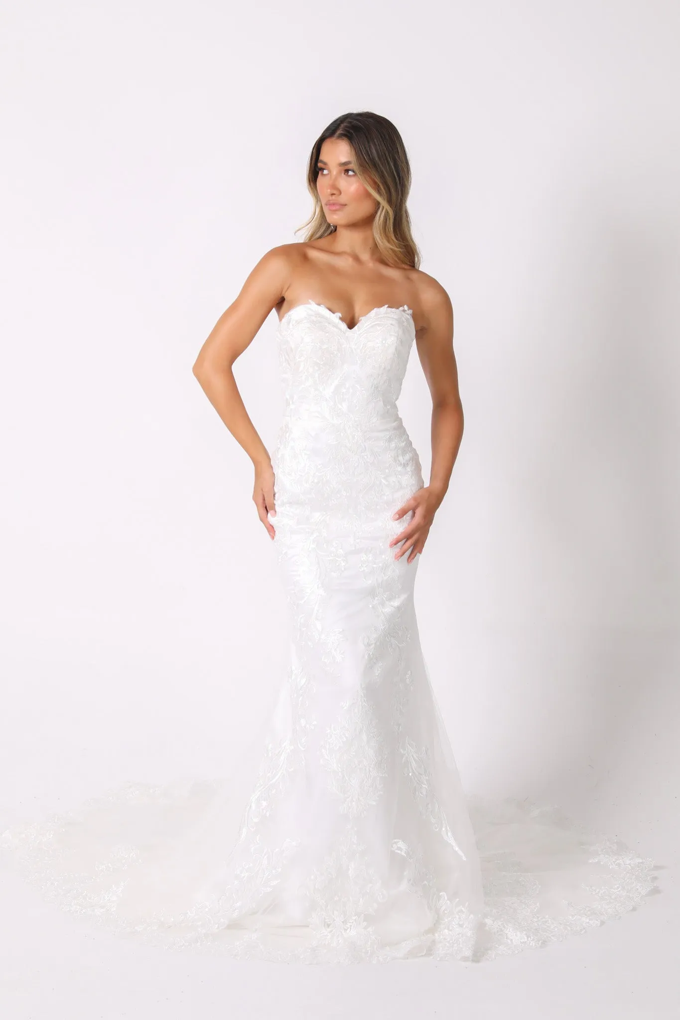 Ariyah Strapless Lace Wedding Gown - Ivory
