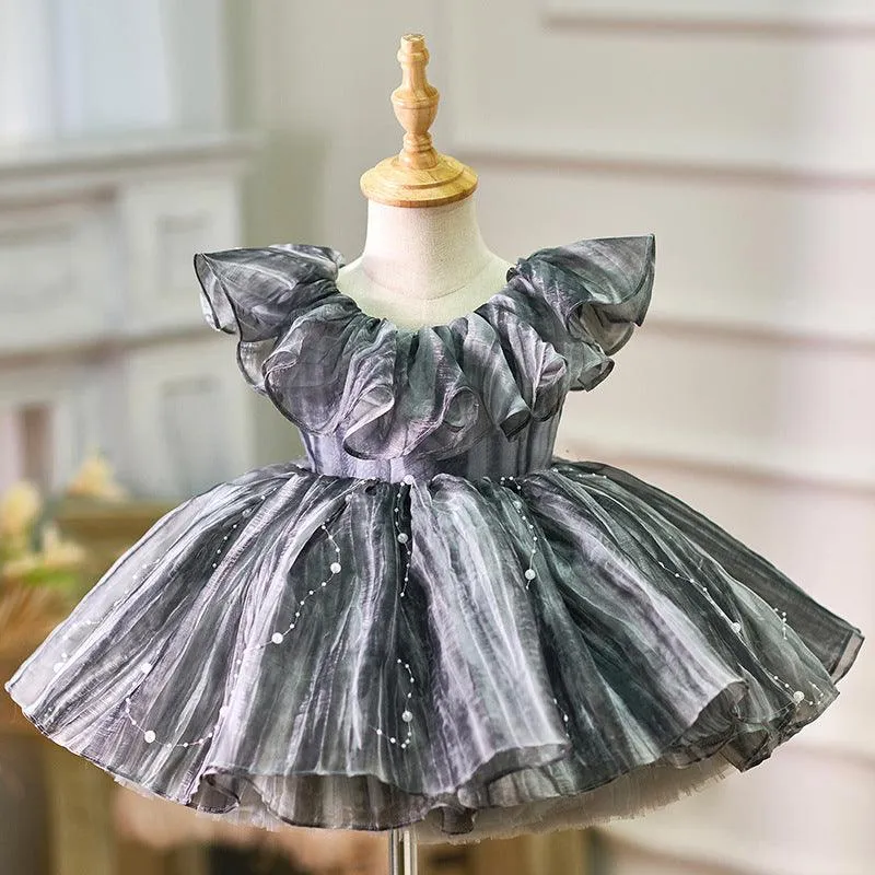 Baby birthday dress high-end luxury ruffled pearl evening dress Suitable for catwalk weddings and various occasions