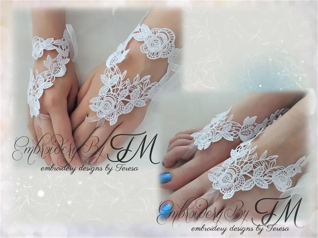 Barefoot sandal Flower and Bracelet flower / 5x7 hoop