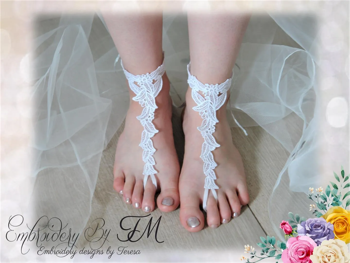 Barefoot sandal  ( wedding ) FSL/7x12 hoop