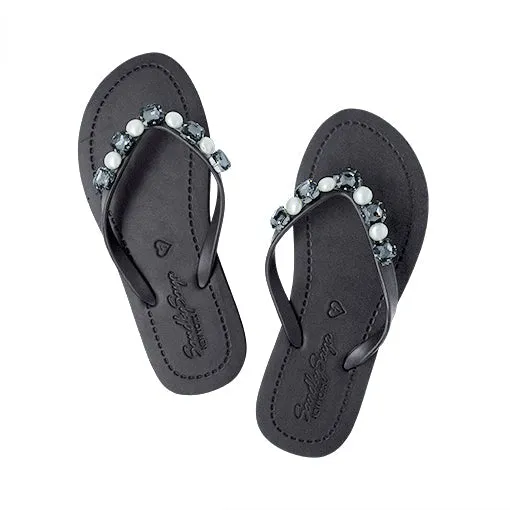 Beach Pearl - Crystal Rhine Stone Embellished Women's Flat Flip Flops