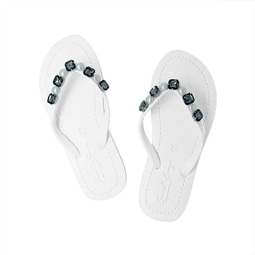 Beach Pearl - Crystal Rhine Stone Embellished Women's Flat Flip Flops