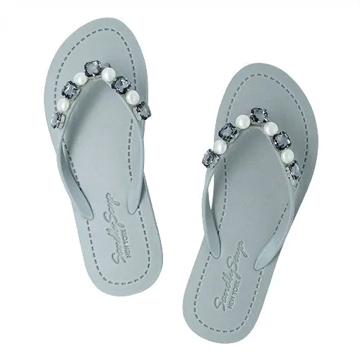 Beach Pearl - Crystal Rhine Stone Embellished Women's Flat Flip Flops