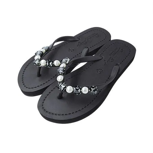 Beach Pearl - Crystal Rhine Stone Embellished Women's Flat Flip Flops