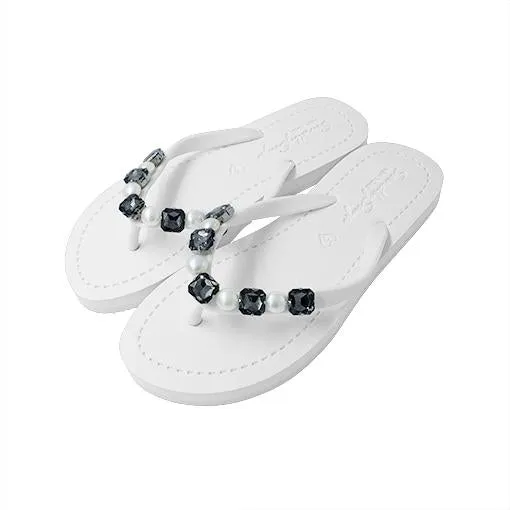 Beach Pearl - Crystal Rhine Stone Embellished Women's Flat Flip Flops