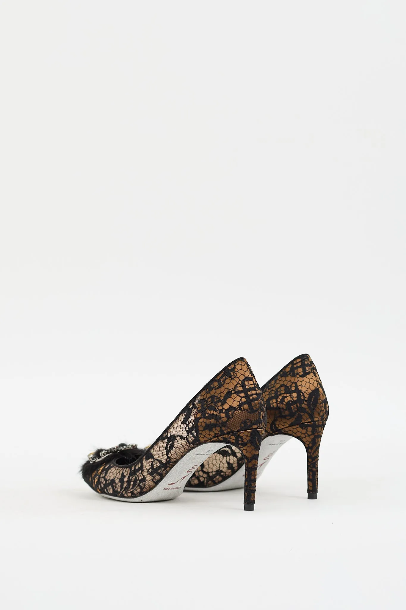 Beige & Black Lace Embellished Pump