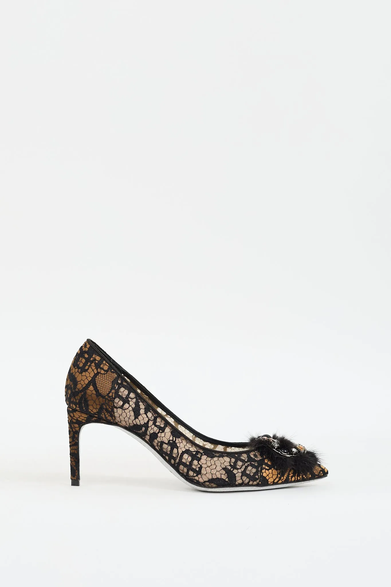 Beige & Black Lace Embellished Pump