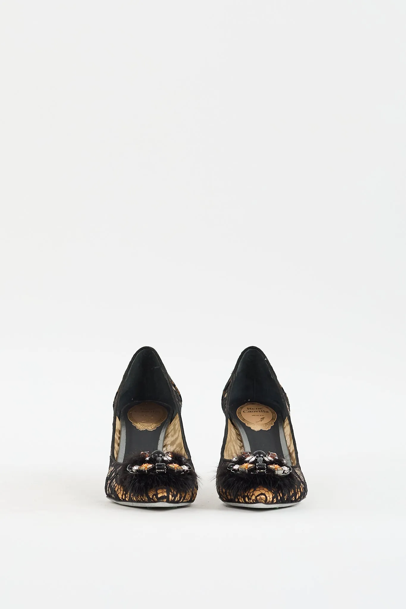 Beige & Black Lace Embellished Pump