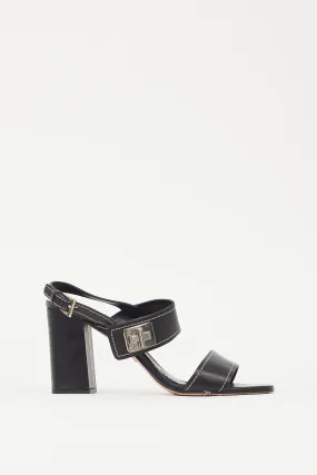 Black & Silver Turn Lock Leather Heel