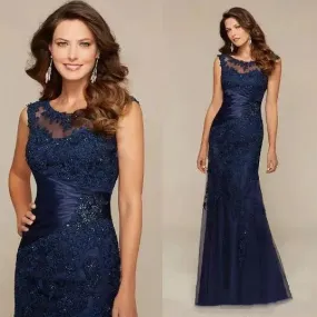 Black Blue Mother Of The Bride Dresses Mermaid Lace Beaded Sheer Neck Wedding Party Gowns 2024 Mother Evening Dresses Sleeveless