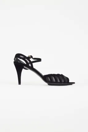 Black Suede D'Orsay Open Toe Pump