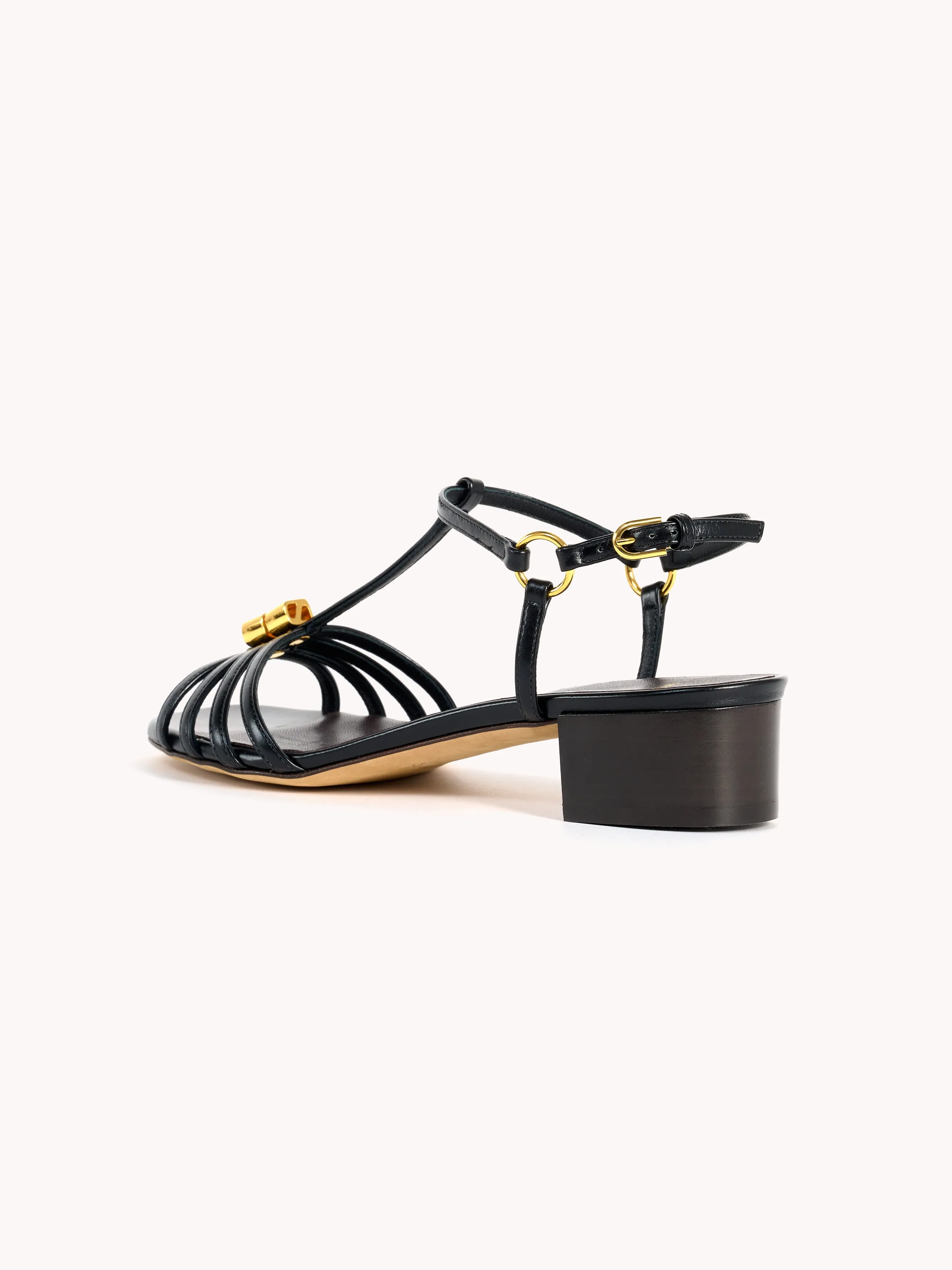 Carla Low-heel Nappa Leather Black Sandals