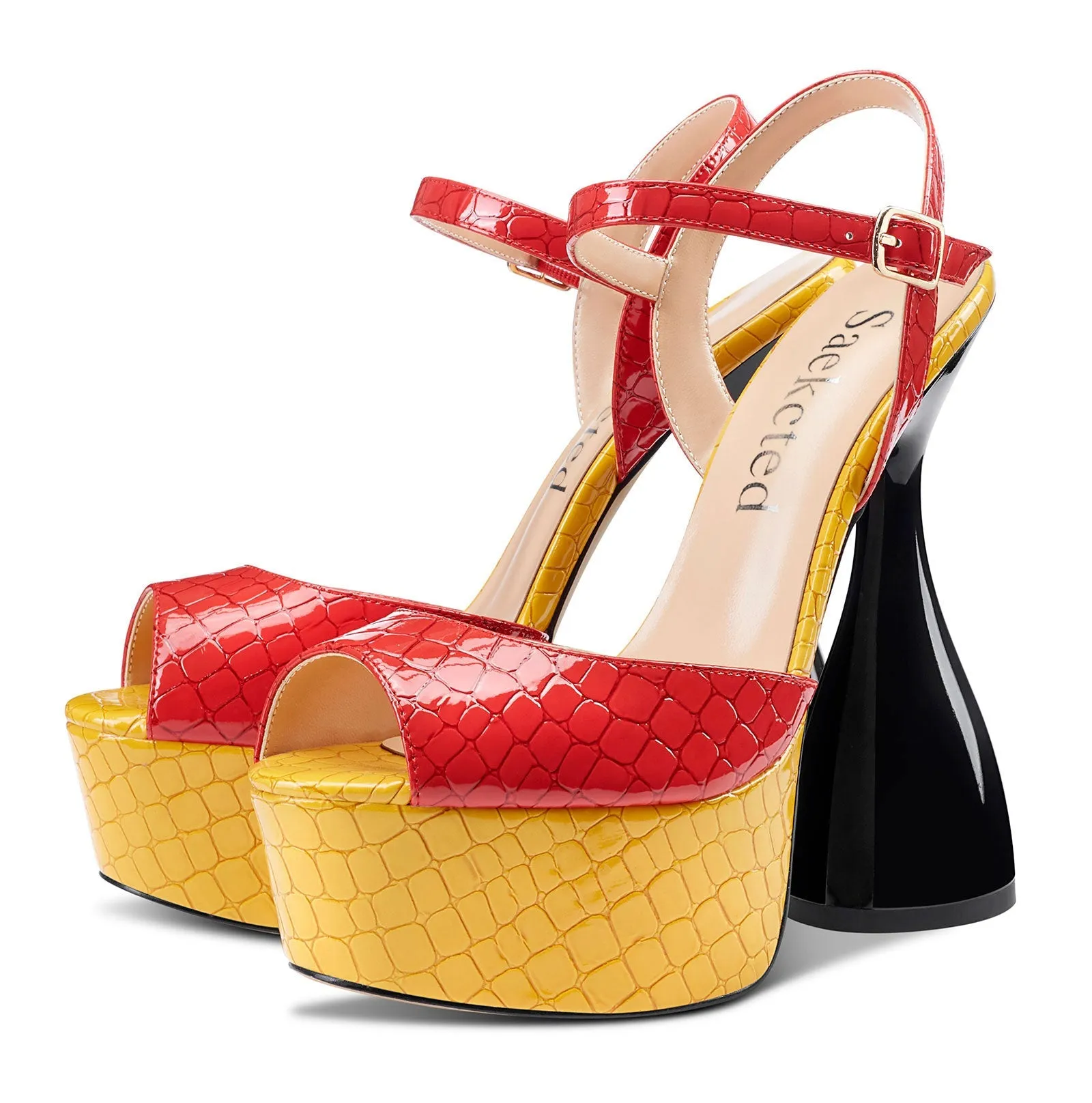 CASTAMERE Women's Chunky High Heels Platform Fashion Party Sandals Peep-Toe Ankel-Strap Sandal 6Inch Heel Shoes for Wedding Dress