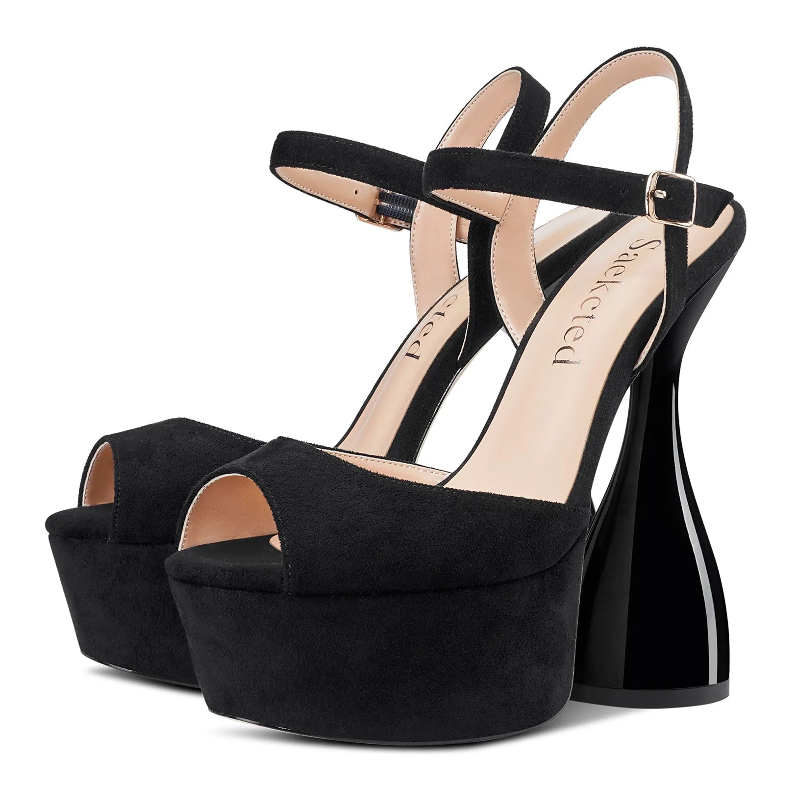 CASTAMERE Women's Chunky High Heels Platform Fashion Party Sandals Peep-Toe Ankel-Strap Sandal 6Inch Heel Shoes for Wedding Dress
