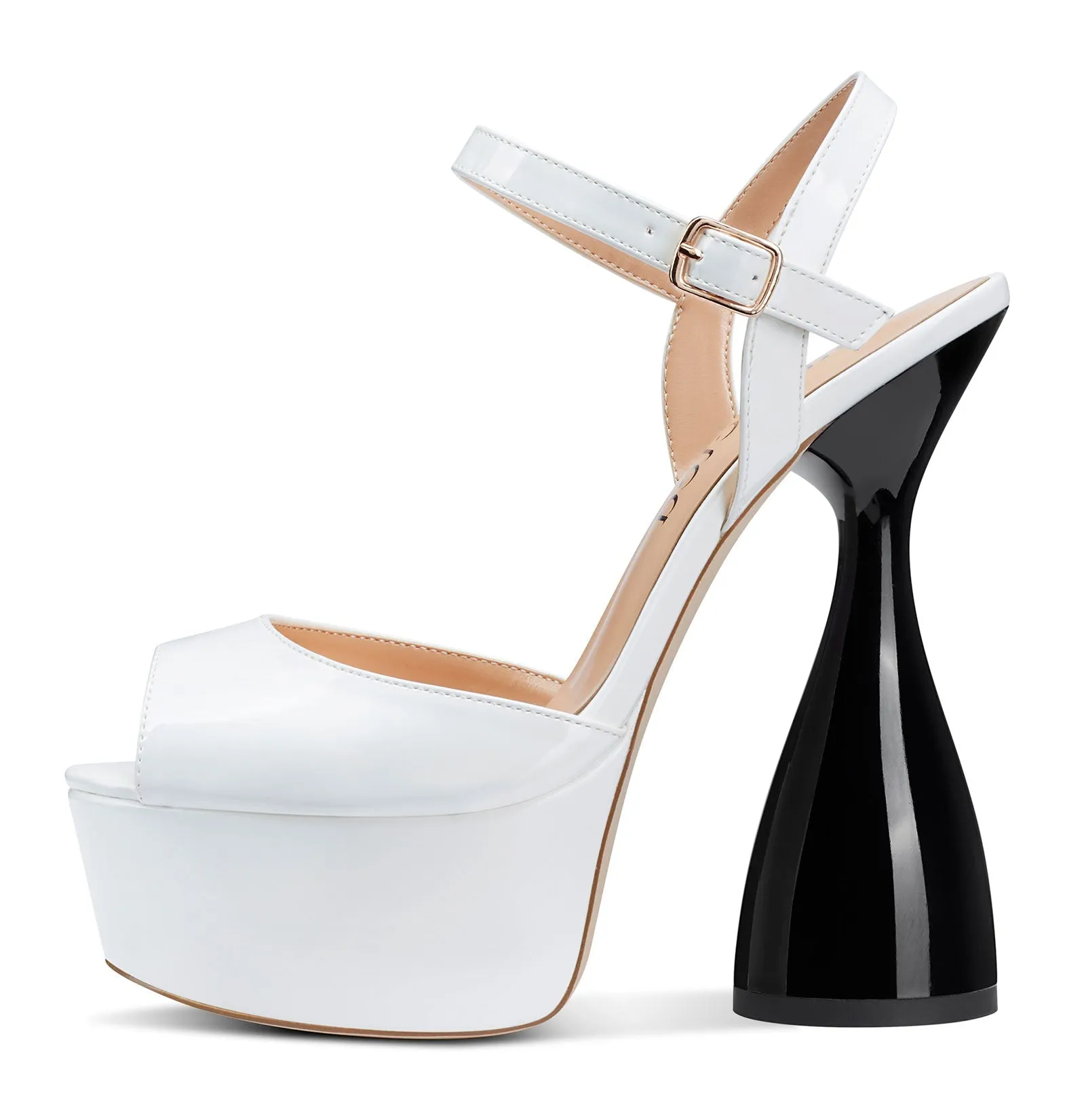 CASTAMERE Women's Chunky High Heels Platform Fashion Party Sandals Peep-Toe Ankel-Strap Sandal 6Inch Heel Shoes for Wedding Dress