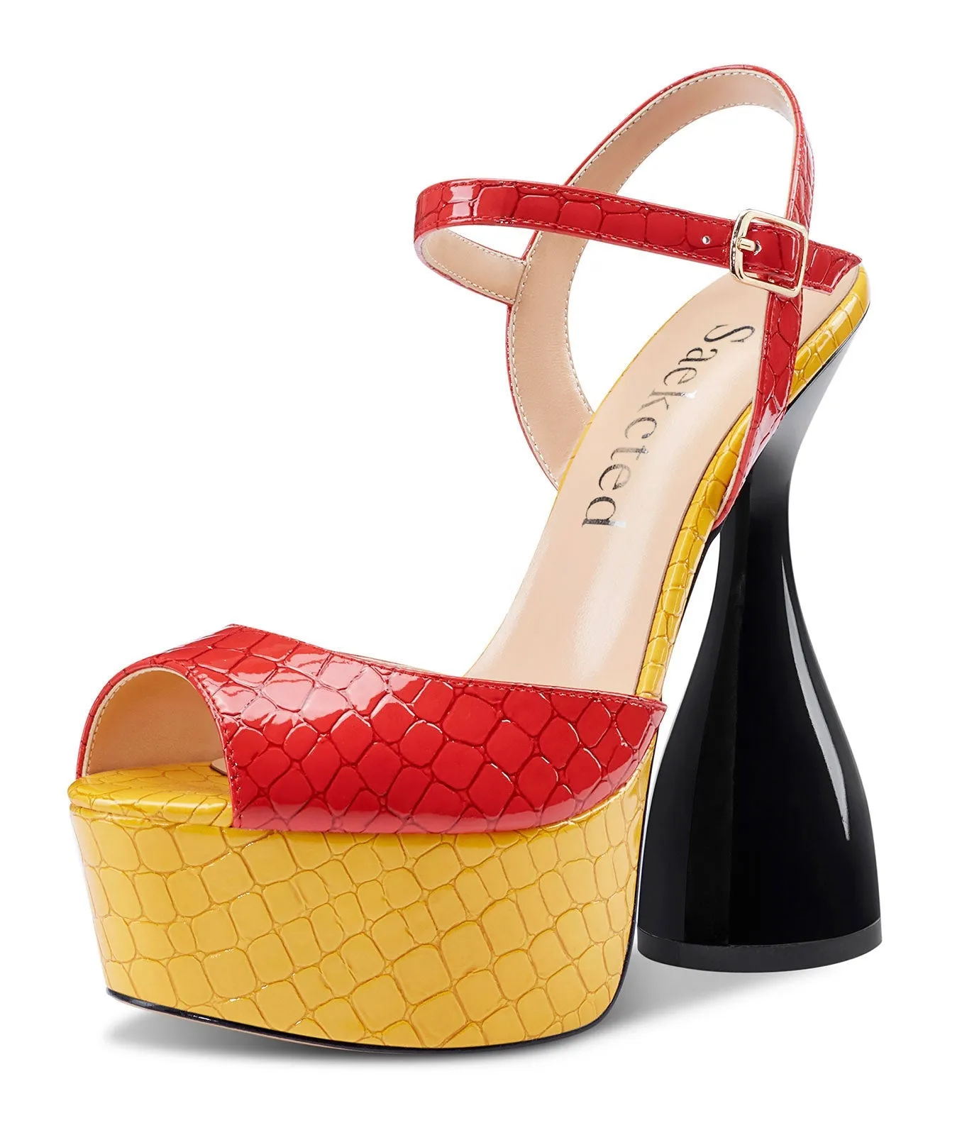 CASTAMERE Women's Chunky High Heels Platform Fashion Party Sandals Peep-Toe Ankel-Strap Sandal 6Inch Heel Shoes for Wedding Dress