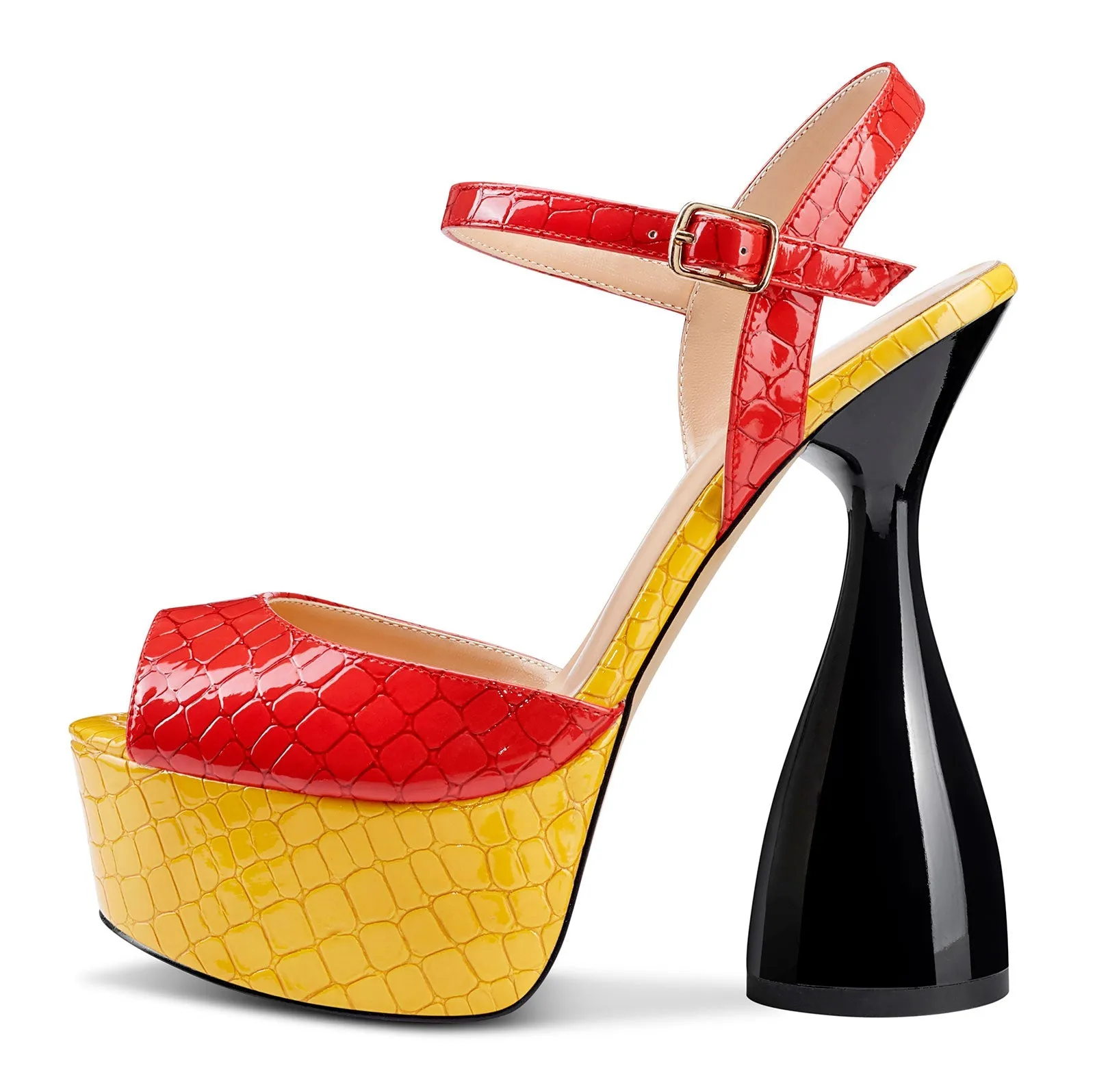 CASTAMERE Women's Chunky High Heels Platform Fashion Party Sandals Peep-Toe Ankel-Strap Sandal 6Inch Heel Shoes for Wedding Dress