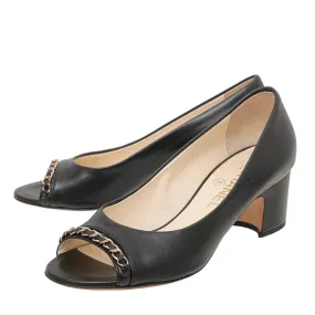 Chanel Black CC Open Toe Chain Pump 37.5