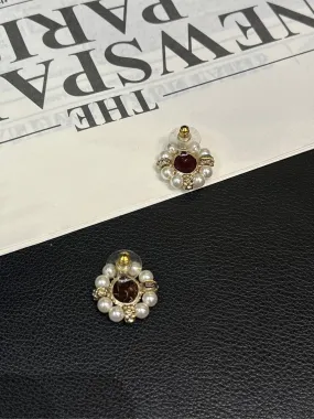 Chanel Camellia Red Pearl Stud Earrings