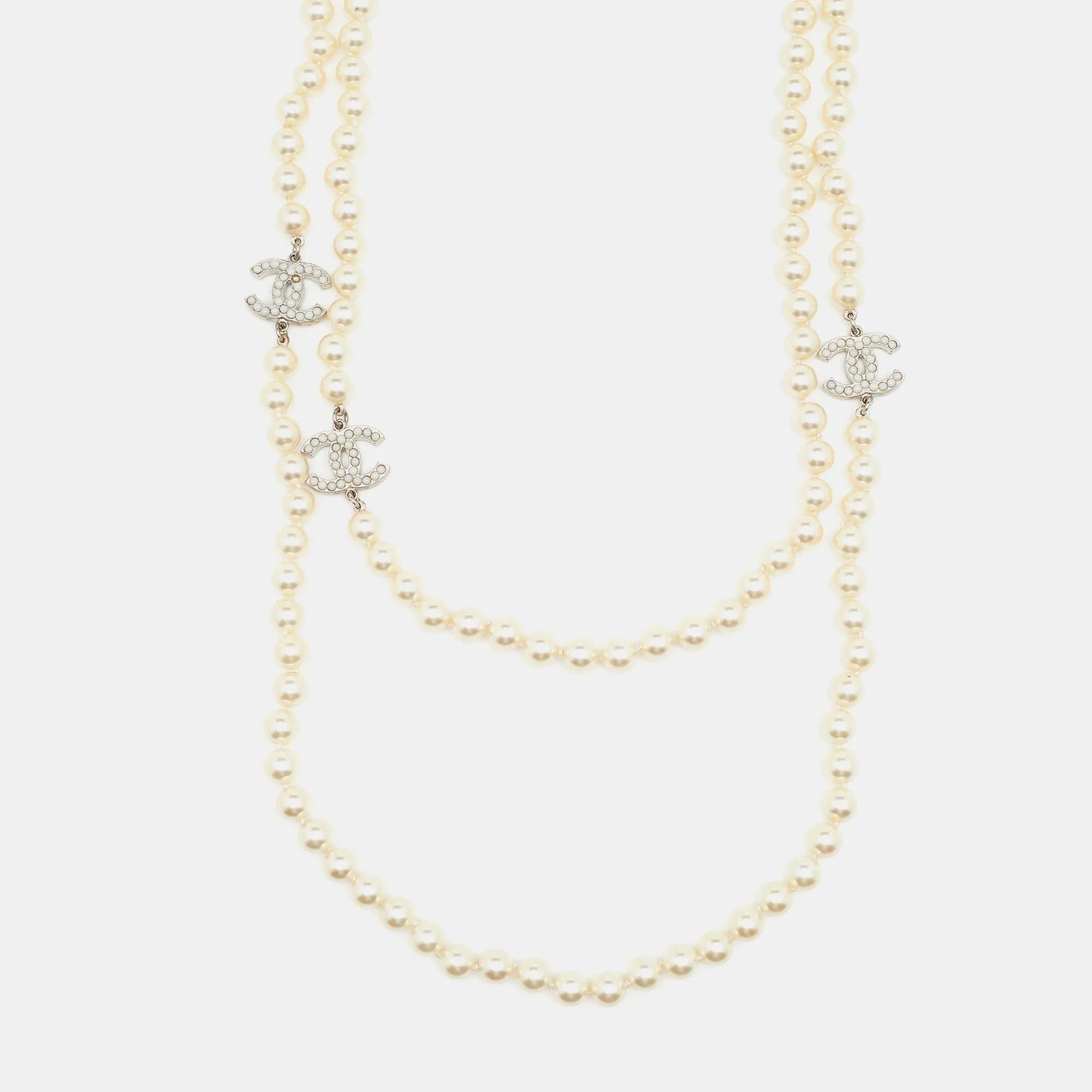 Chanel CC Faux Pearl Double Strand Necklace