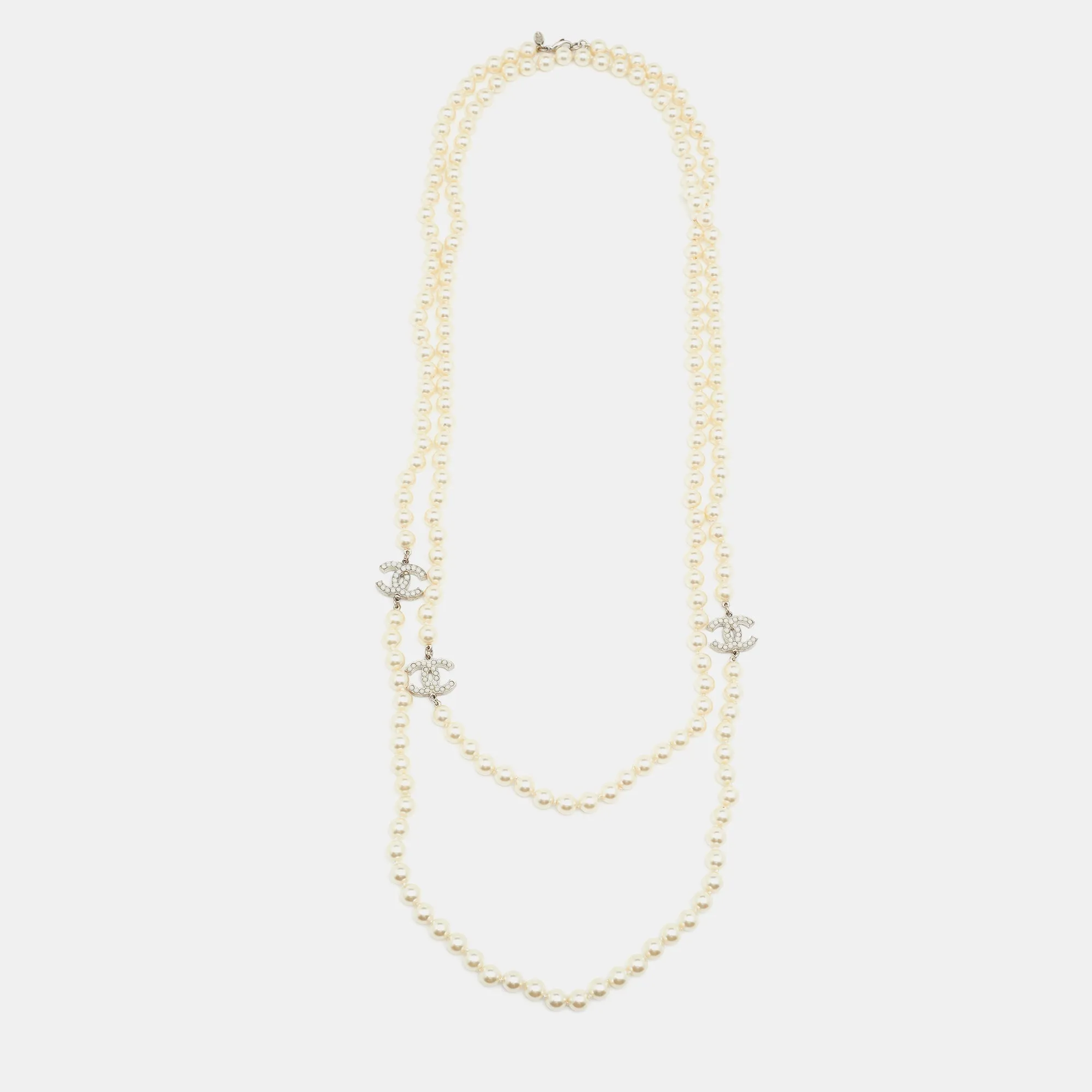 Chanel CC Faux Pearl Double Strand Necklace